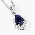 0.80 Ct Pear Blue Sapphire & Lab Diamond Prong Silver Teardrop Pendant Necklace by Fine Color Jewels