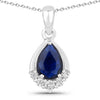 0.80 Ct Pear Blue Sapphire & Lab Diamond Prong Silver Teardrop Pendant Necklace