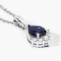 0.80 Ct Pear Blue Sapphire & Lab Diamond Prong Silver Teardrop Pendant Necklace by Fine Color Jewels