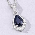 0.80 Ct Pear Blue Sapphire & Lab Diamond Prong Silver Teardrop Pendant Necklace by Fine Color Jewels