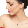 0.80 Ct Pear Blue Sapphire & Lab Diamond Prong Silver Teardrop Halo Pendant Necklace by Fine Color Jewels