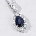 0.80 Ct Pear Blue Sapphire & Lab Diamond Prong Silver Teardrop Halo Pendant Necklace by Fine Color Jewels