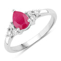 0.80 Ct Pear Pink Mozambique Ruby and Lab Diamond Prong Silver Cocktail Ring by Fine Color Jewels