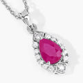 0.80 Ct Pear Pink Mozambique Ruby & Lab Diamond Prong Silver Teardrop Halo Pendant Necklace by Fine Color Jewels