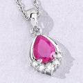 0.80 Ct Pear Pink Mozambique Ruby & Lab Diamond Prong Silver Teardrop Pendant Necklace by Fine Color Jewels