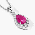 0.80 Ct Pear Pink Mozambique Ruby & Lab Diamond Prong Silver Teardrop Halo Pendant Necklace by Fine Color Jewels
