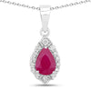 0.80 Ct Pear Pink Mozambique Ruby & Lab Diamond Prong Silver Teardrop Halo Pendant Necklace