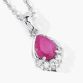 0.80 Ct Pear Pink Mozambique Ruby & Lab Diamond Prong Silver Teardrop Pendant Necklace by Fine Color Jewels