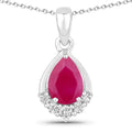 0.80 Ct Pear Pink Mozambique Ruby & Lab Diamond Prong Silver Teardrop Pendant Necklace by Fine Color Jewels