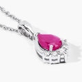 0.80 Ct Pear Pink Mozambique Ruby & Lab Diamond Prong Silver Teardrop Pendant Necklace by Fine Color Jewels