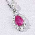 0.80 Ct Pear Pink Mozambique Ruby & Lab Diamond Prong Silver Teardrop Halo Pendant Necklace by Fine Color Jewels