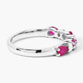 0.80 Ct Pear Pink Mozambique Ruby & Lab Diamond Silver Prong Seven Stone Half Eternity Ring by Fine Color Jewels