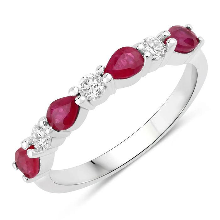0.80 Ct Pear Pink Mozambique Ruby & Lab Diamond Silver Prong Seven Stone Half Eternity Ring by Fine Color Jewels