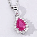 0.80 Ct Pear Pink Ruby and Lab Diamond Prong Silver Halo teardrop pendant Necklace by Fine Color Jewels