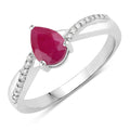 0.80 Ct Pear Pink Ruby & Lab Diamond Prong Silver Pave Crossover Ring by Fine Color Jewels