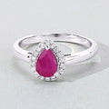 0.80 Ct Pear Pink Ruby & Lab Diamond Prong Sterling Silver Halo Ring by Fine Color Jewels