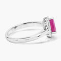 0.80 Ct Pear Pink Ruby & Lab Diamond Prong Sterling Silver Halo Ring by Fine Color Jewels