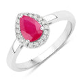 0.80 Ct Pear Pink Ruby & Lab Diamond Prong Sterling Silver Halo Ring by Fine Color Jewels