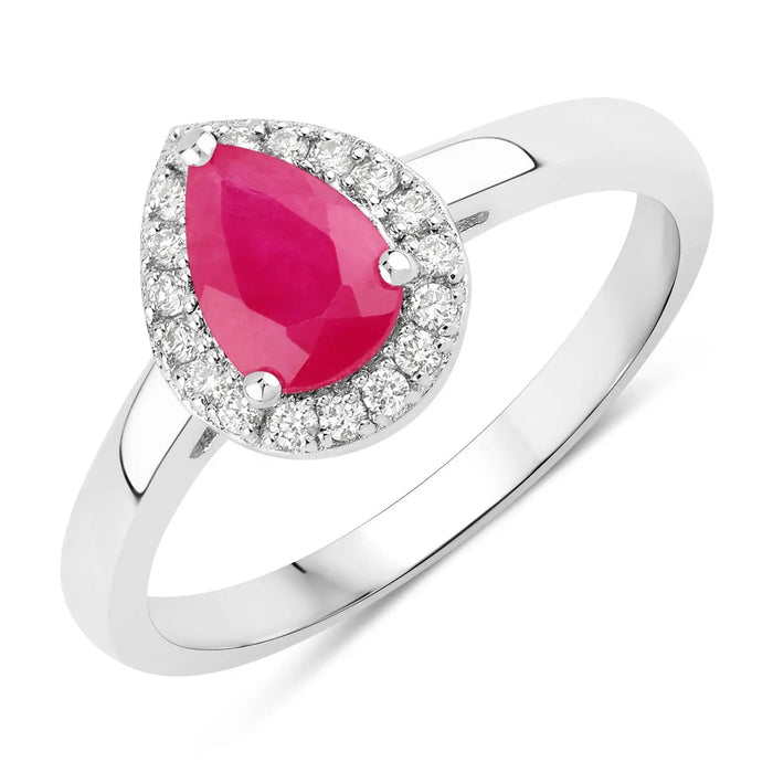 0.80 Ct Pear Pink Ruby & Lab Diamond Prong Sterling Silver Halo Ring by Fine Color Jewels