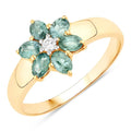 0.81 Ct Genuine Green Alexandrite and Diamond 18K Yellow Gold Flower Ring by Fine Color Jewels