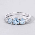 0.82 Ct Round Blue Aquamarine & Lab Diamond Prong Silver Five Stone Eternity Ring by Fine Color Jewels