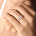 0.82 Ct Round Blue Aquamarine & Lab Diamond Prong Silver Five Stone Eternity Ring by Fine Color Jewels