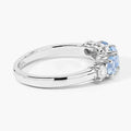0.82 Ct Round Blue Aquamarine & Lab Diamond Prong Silver Five Stone Eternity Ring by Fine Color Jewels