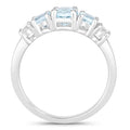 0.82 Ct Round Blue Aquamarine & Lab Diamond Prong Silver Five Stone Eternity Ring by Fine Color Jewels