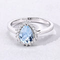 0.83 Ct Pear Blue Aquamarine & Lab Diamond Prong Silver Halo Ring by Fine Color Jewels