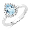 0.83 Ct Pear Blue Aquamarine & Lab Diamond Prong Silver Halo Ring by Fine Color Jewels