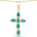 0.84 Ct Marquise Green Emerald Prong Silver Cross Pendant Necklace by Fine Color Jewels