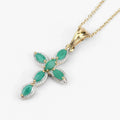 0.84 Ct Marquise Green Emerald Prong Silver Cross Pendant Necklace by Fine Color Jewels