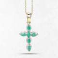 0.84 Ct Marquise Green Emerald Prong Silver Cross Pendant Necklace by Fine Color Jewels