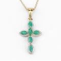 0.84 Ct Marquise Green Emerald Prong Silver Cross Pendant Necklace by Fine Color Jewels