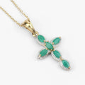 0.84 Ct Marquise Green Emerald Prong Silver Cross Pendant Necklace by Fine Color Jewels
