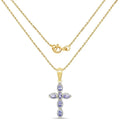 0.84 Ct Marquise Violet Tanzanite Prong Silver Cross Pendant Necklace by Fine Color Jewels