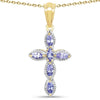 0.84 Ct Marquise Violet Tanzanite Prong Silver Cross Pendant Necklace