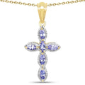 0.84 Ct Marquise Violet Tanzanite Prong Silver Cross Pendant Necklace by Fine Color Jewels