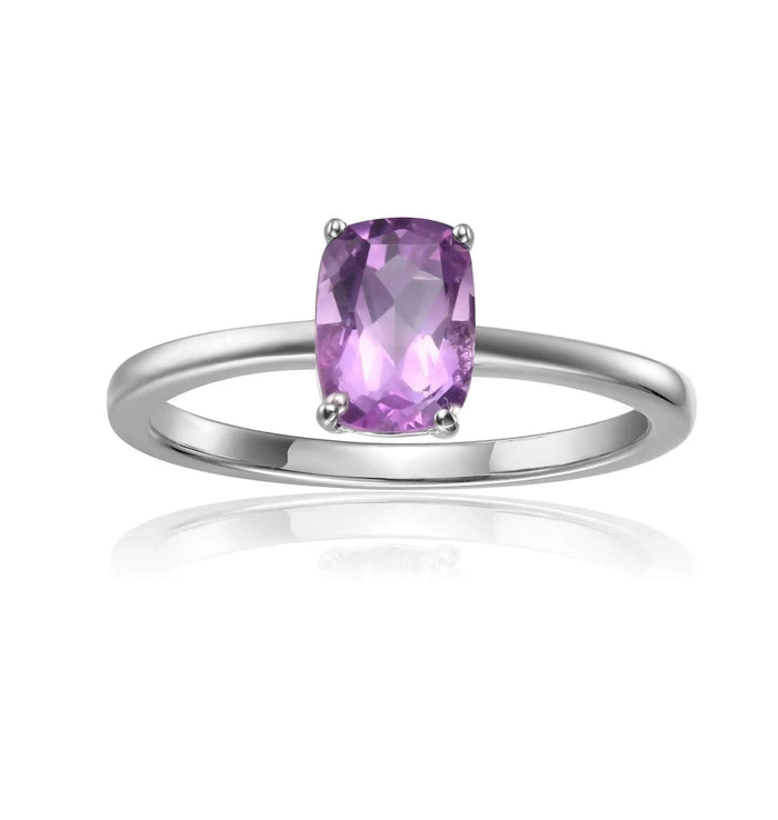 0.85 Ct Cushion Purple Amethyst Prong Silver Solitaire Engagement Ring by Fine Color Jewels