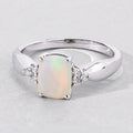 0.85 Ct Cushion White Ethiopian Opal and Lab Diamond Silver Cocktail Ring by Fine Color Jewels