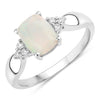 0.85 Ct Cushion White Ethiopian Opal and Lab Diamond Silver Cocktail Ring