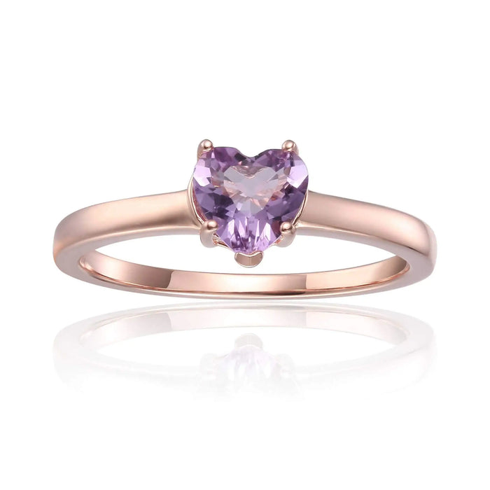 0.85 Ct Heart Pink Amethyst Prong Silver Solitaire Ring by Fine Color Jewels