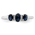 0.85 Ct Oval Blue Sapphire & Diamond Prong Rhodium-Plated Sterling Silver Three Stone Ring by Fine Color Jewels