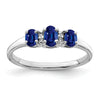 0.85 Ct Oval Blue Sapphire & Diamond Prong Rhodium-Plated Sterling Silver Three Stone Ring