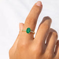 0.85 Ct Oval Green Emerald and Moissanite Prong 22K Gold Vermeil Pave-set Solitaire Ring by Fine Color Jewels