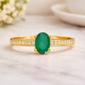 0.85 Ct Oval Green Emerald and Moissanite Prong 22K Gold Vermeil Pave-set Solitaire Ring by Fine Color Jewels