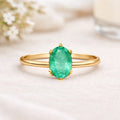 0.85 Ct Oval Green Emerald Prong 22K Gold Vermeil Solitaire Engagement Ring by Fine Color Jewels
