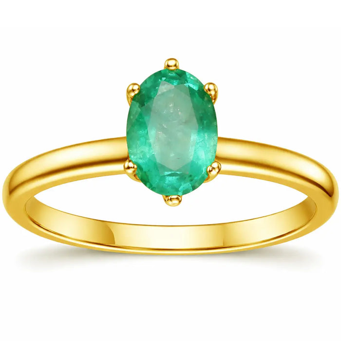 0.85 Ct Oval Green Emerald Prong 22K Gold Vermeil Solitaire Engagement Ring by Fine Color Jewels