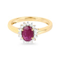 0.85 Ct Oval Pink Ruby Diamond Prong 10K Gold Halo Ring by Fine Color Jewels