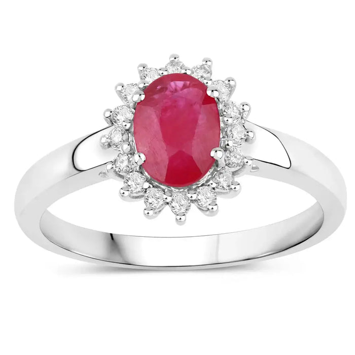 0.85 Ct Oval Pink Ruby Diamond Prong 10K Gold Halo Ring by Fine Color Jewels